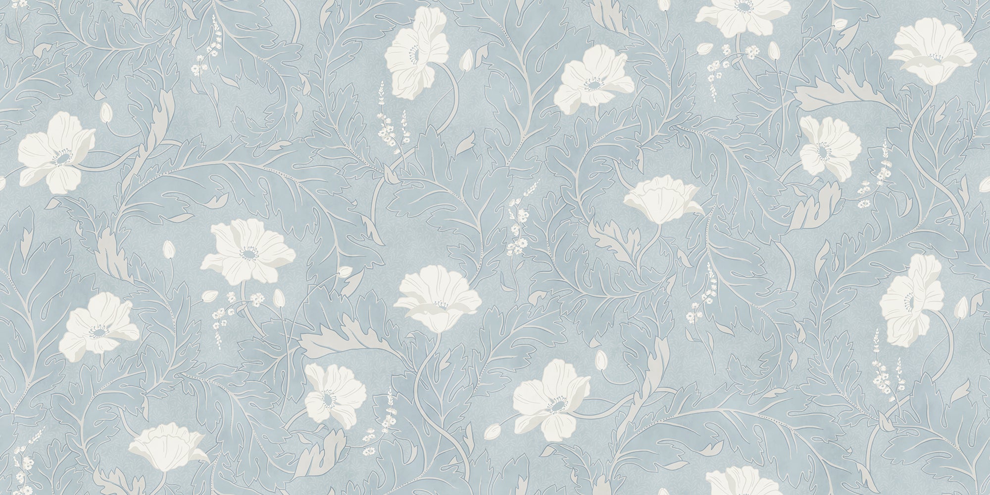 Poppy wallpaper by Sandberg in Light Blue, flat pattern repeat