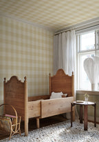 Lykke wallpaper by Sandberg in Yellow, styled in a room, view 2