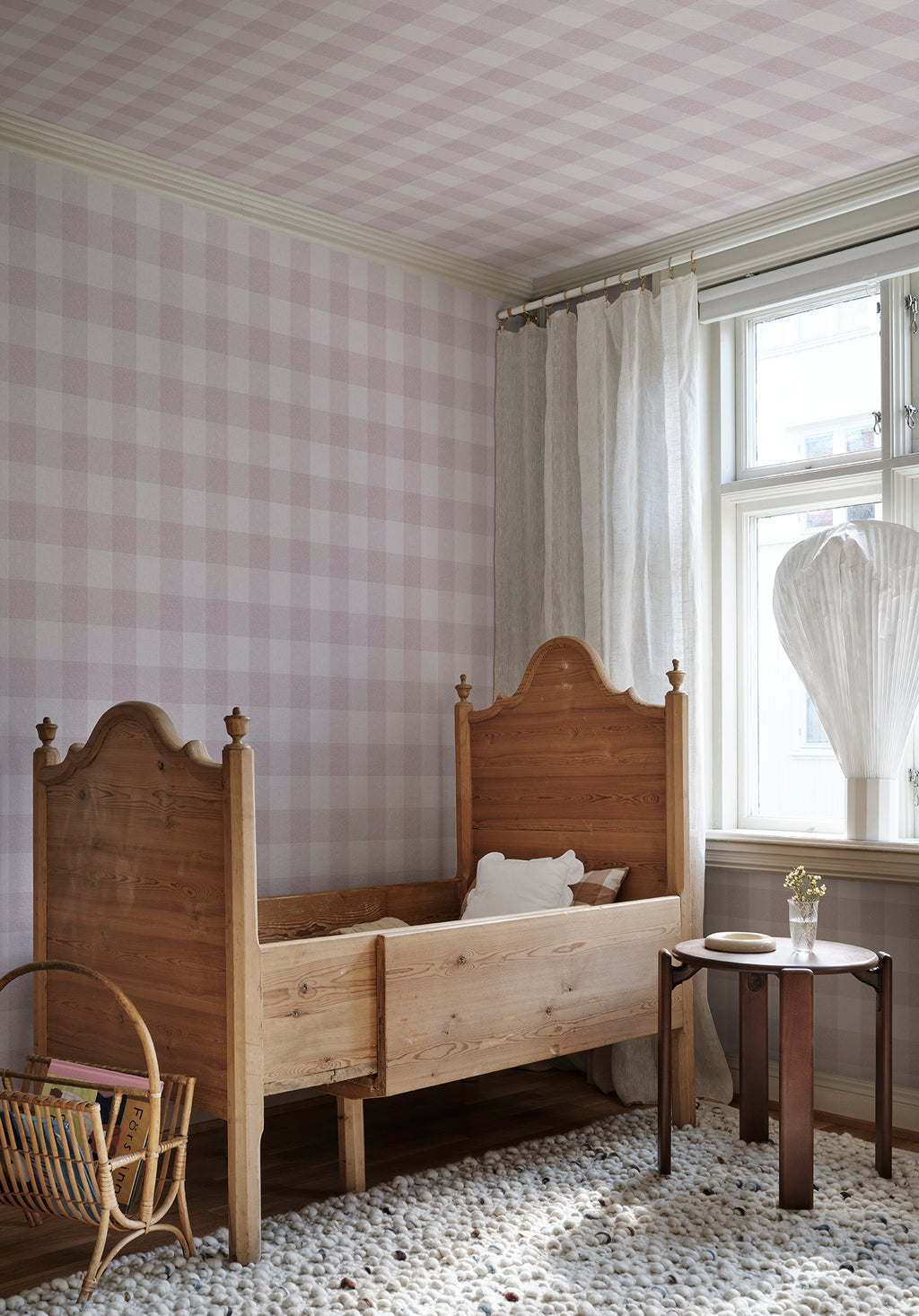 Lykke wallpaper by Sandberg in Lilac, styled on an interior wall