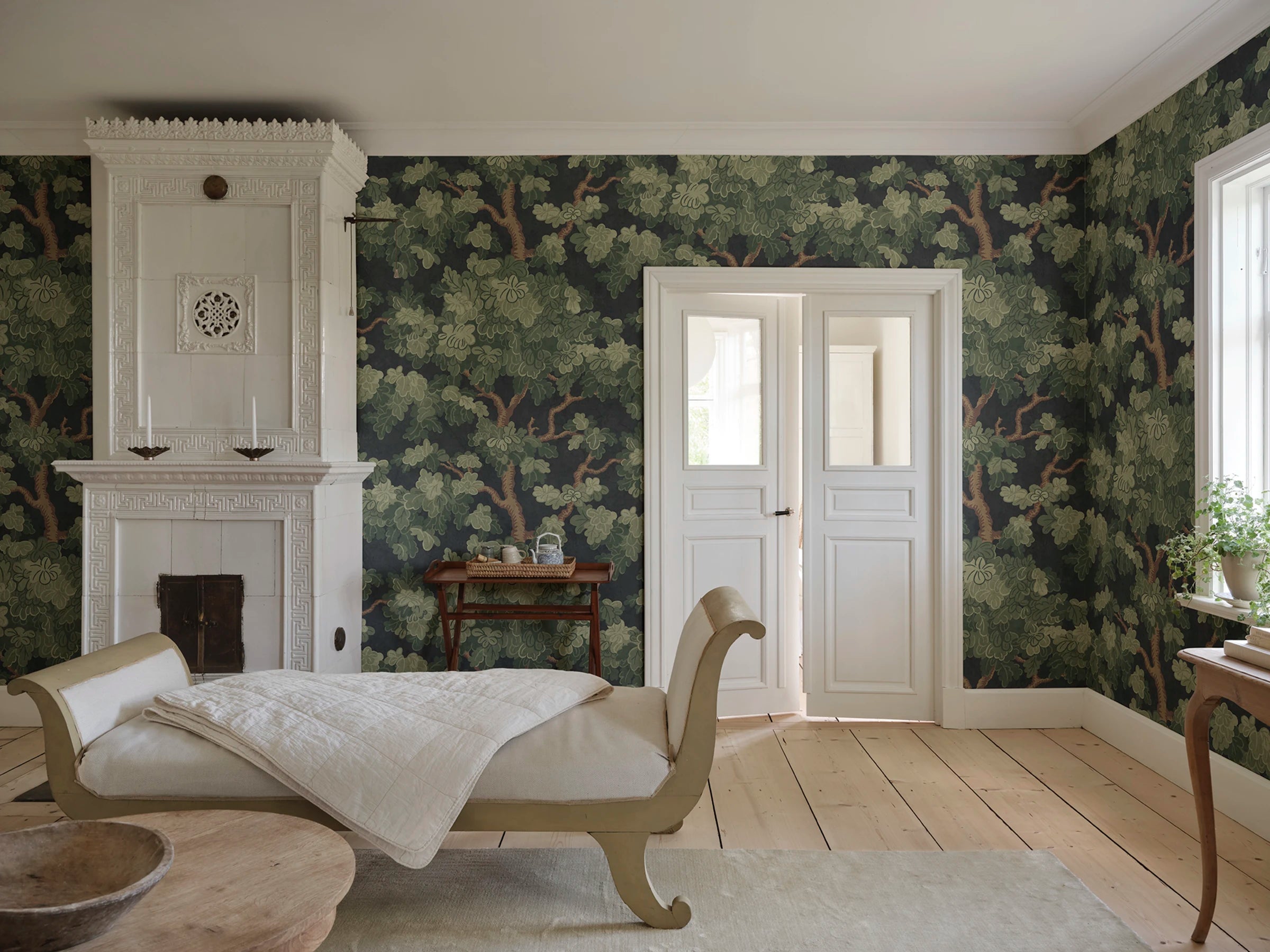 Eken Mural wall mural by Sandberg – forest & woodland design, Grey – Charcoal – styled in a room setting