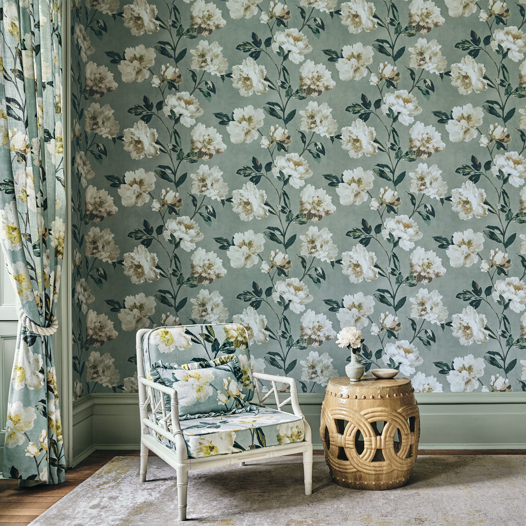 Odelia wallpaper by Romo in French Blue – floral design