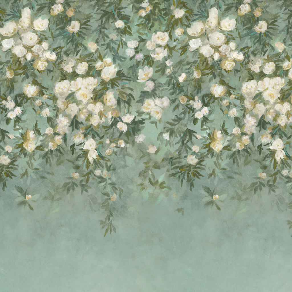 Ottavia Mural wall mural by Romo in Verdigris – floral design