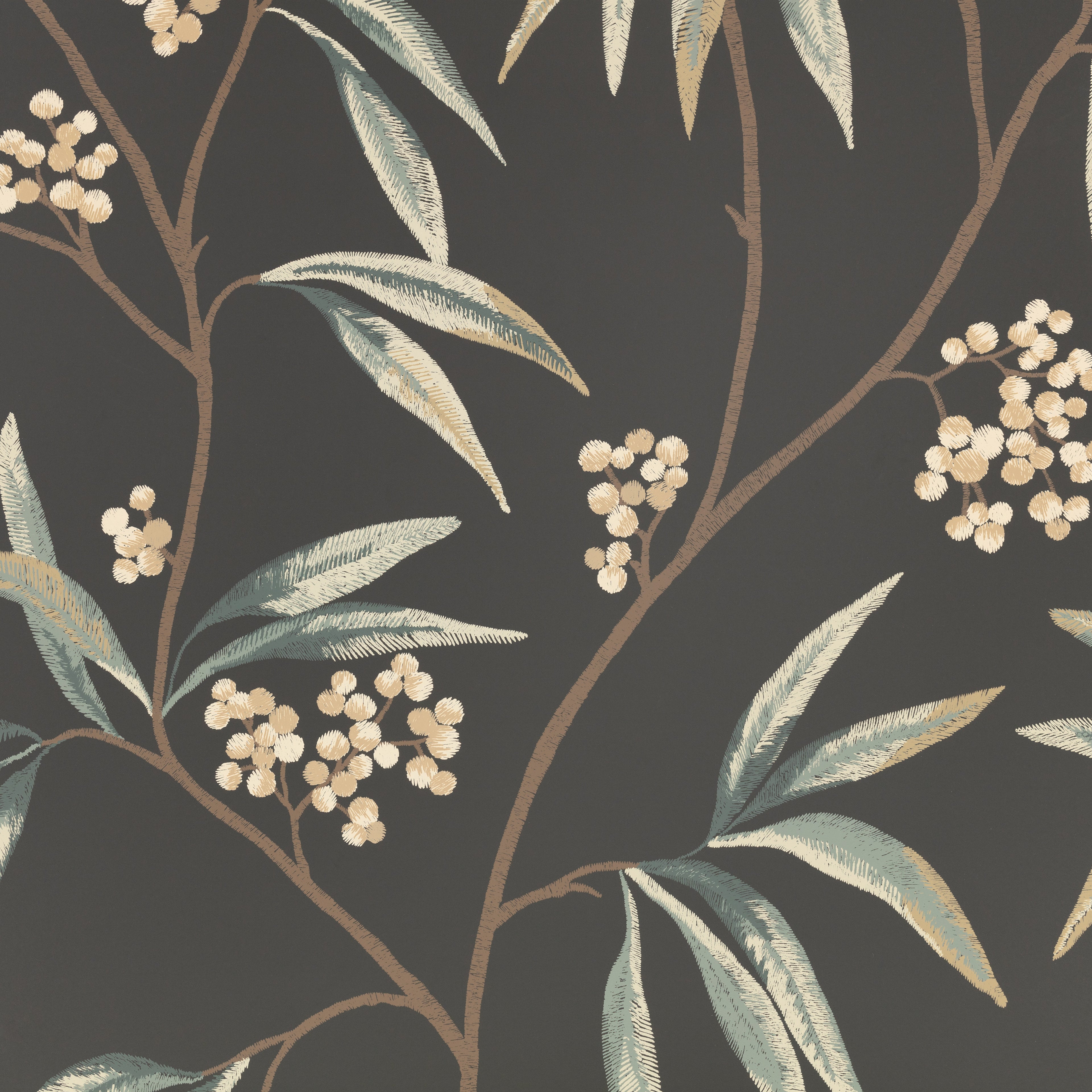 Mima wallpaper by Romo in Ebony – botanical design