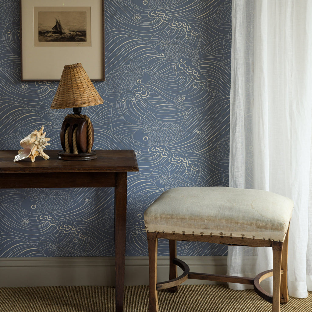 Plenty more Fish wallpaper by Langelid/von Bromssen - coastal design in Blue – Washed