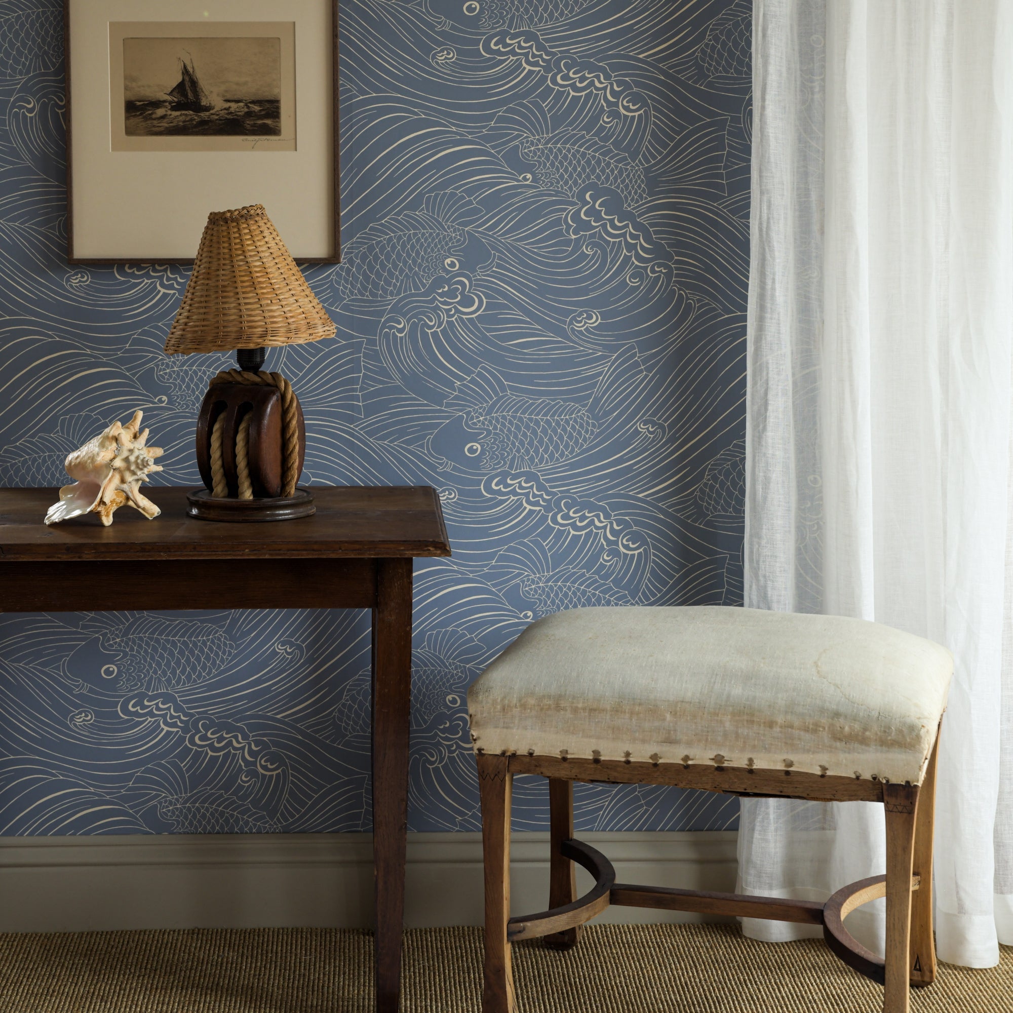 Plenty more Fish wallpaper by Langelid/von Bromssen - coastal design in Blue – Washed
