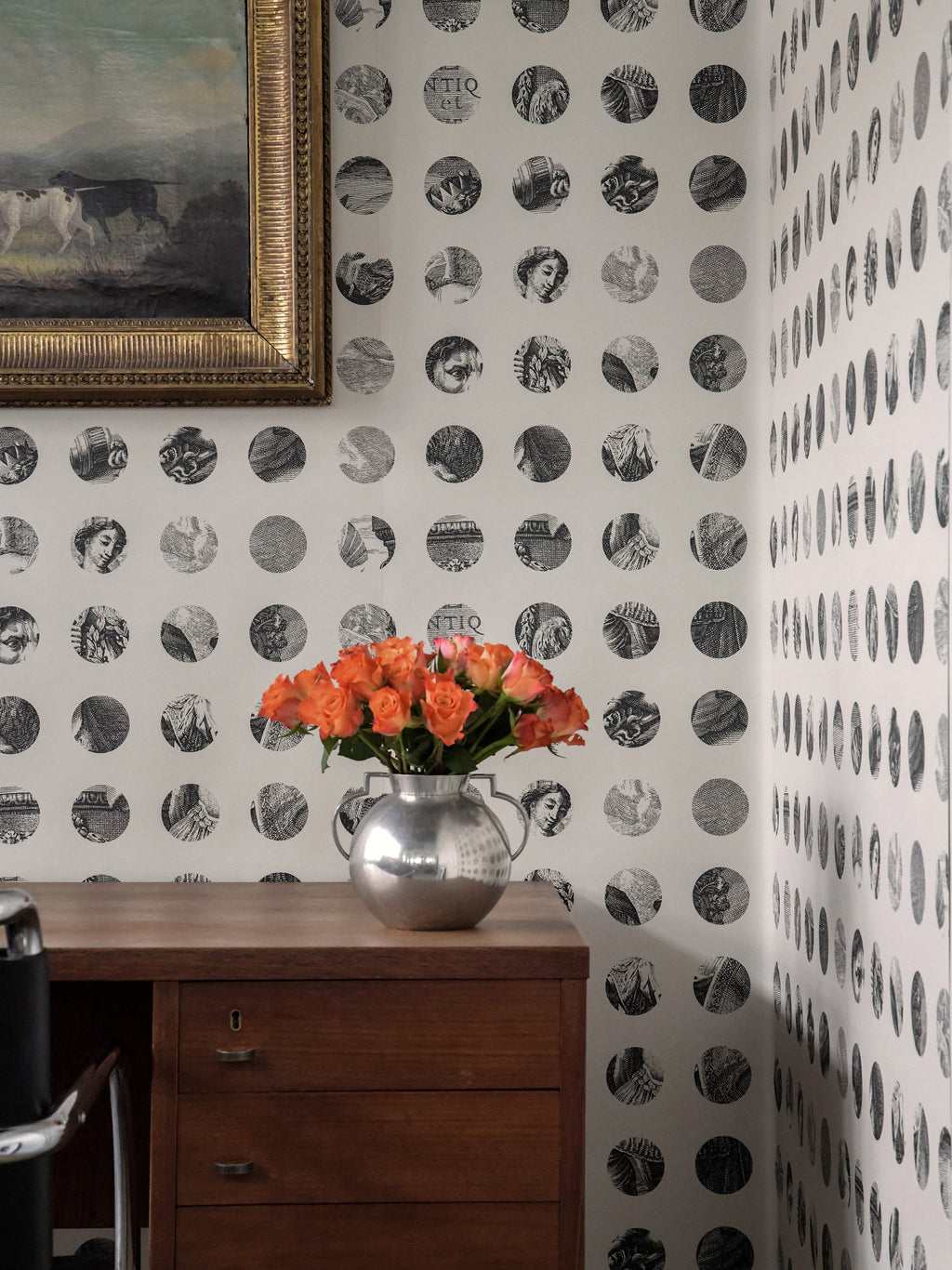 A Peep to the Past wallpaper by Långelid/von Brömssen in Black, styled room shot 2