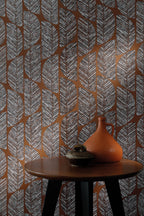 Abelia wallpaper by Casamance in Orange – Terracotta, styled room shot