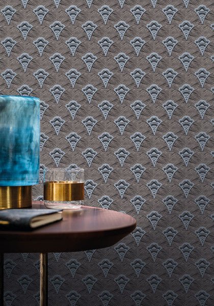 Adenium wallpaper by Casamance in Blue – Navy & Bluestone, styled room shot