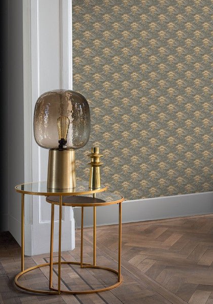 Adenium wallpaper by Casamance in Brown – Bronze, styled room shot