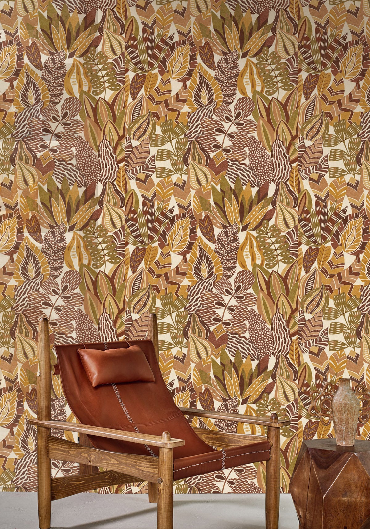 Alfabia wallpaper by Casamance in Orange – Terracotta & Curry, styled room shot