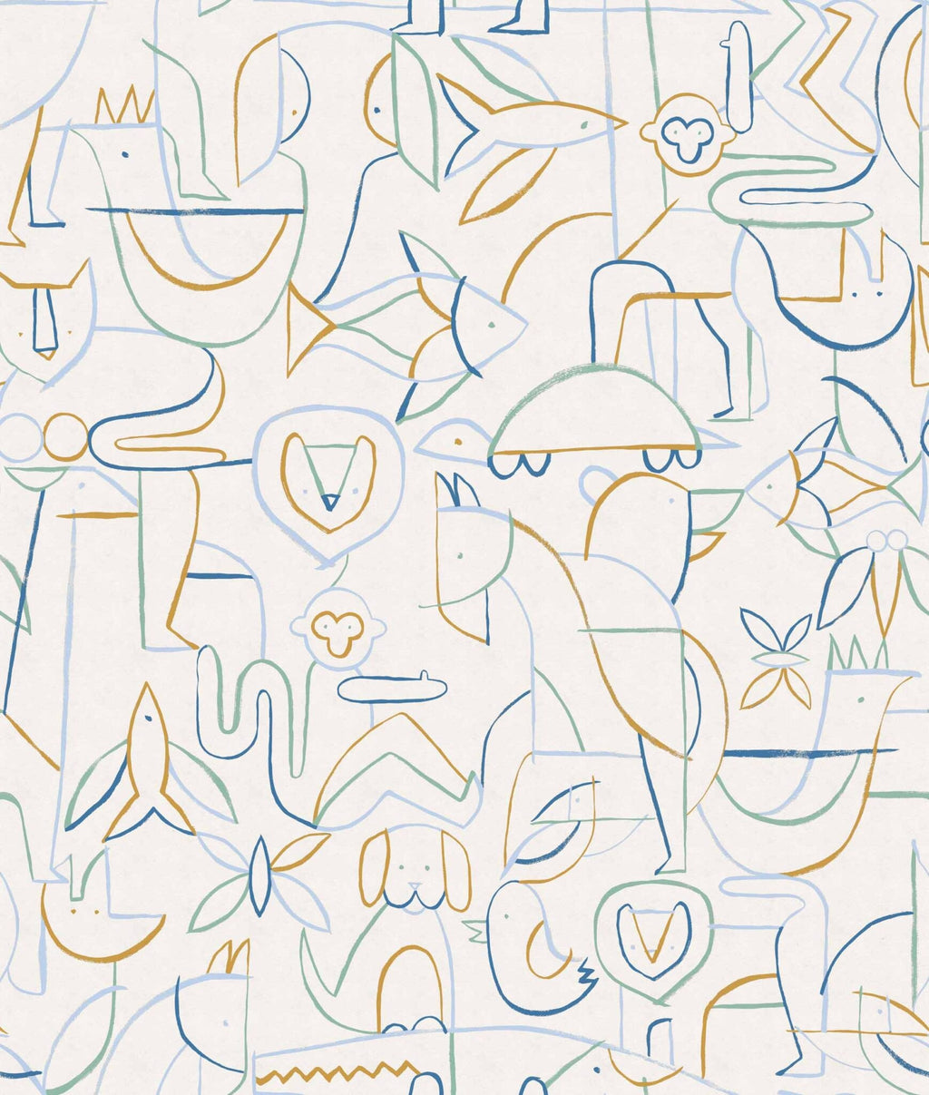 Animalia wallpaper by Coordonné in Blue, flat swatch