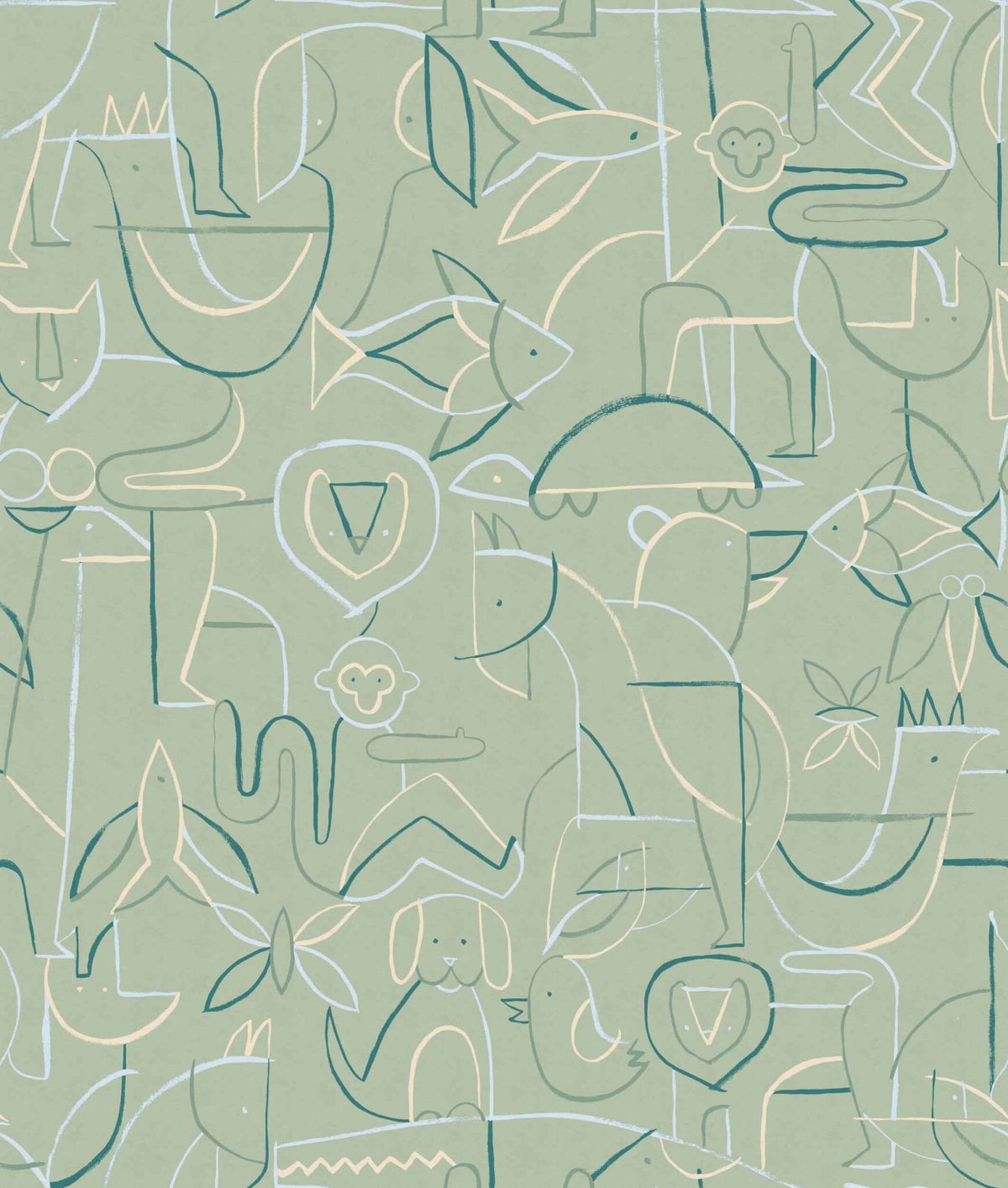Animalia wallpaper by Coordonné in Green – Emerald, flat swatch