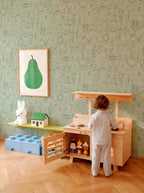 Animalia wallpaper by Coordonné in Green – Emerald, styled room