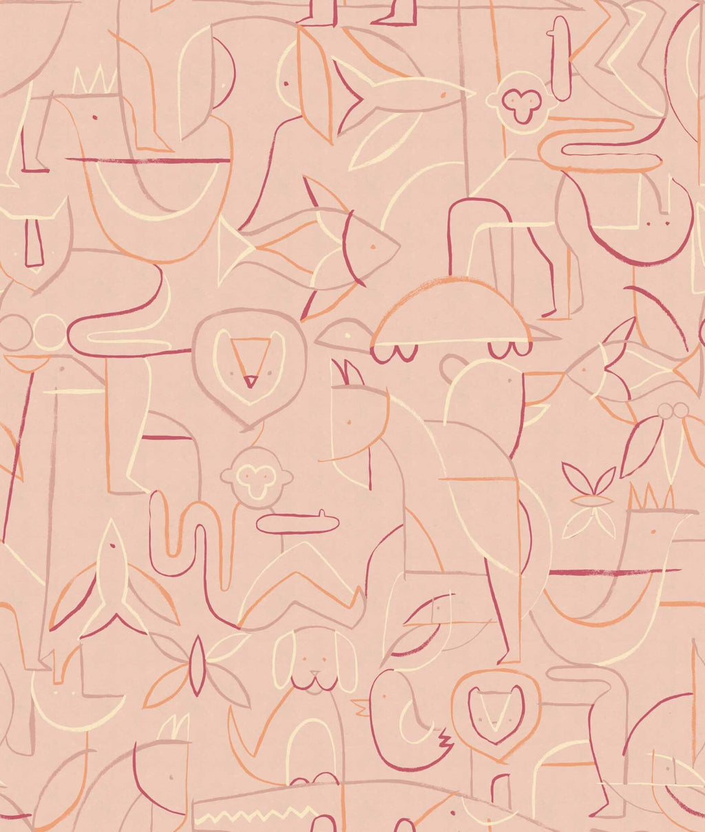 Animalia wallpaper by Coordonné in Pink, flat swatch