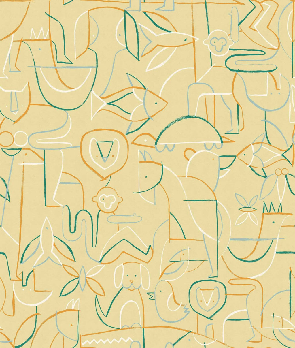 Animalia wallpaper by Coordonné in Yellow, flat swatch
