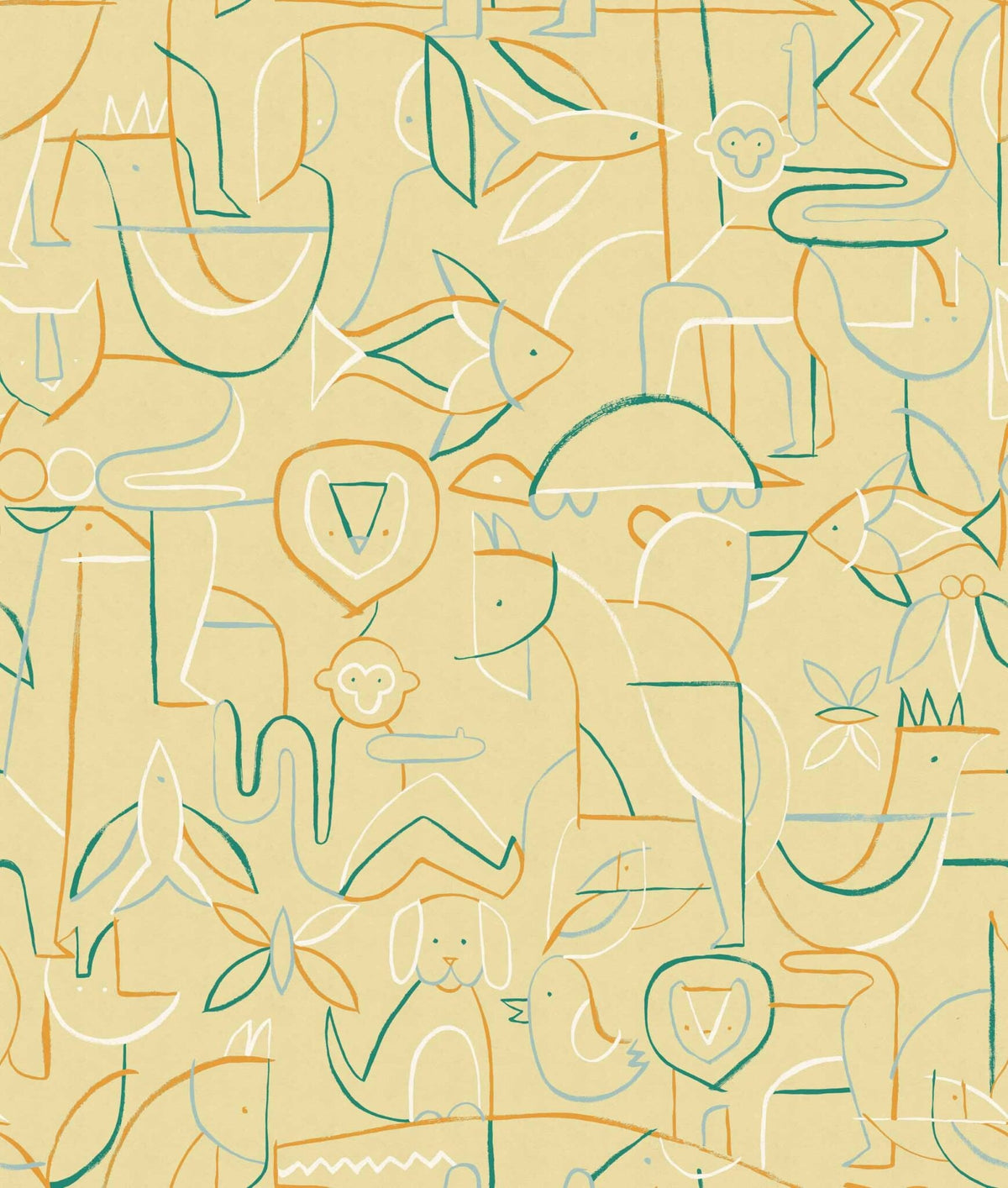 Animalia wallpaper by Coordonné in Yellow, flat swatch