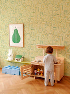 Animalia wallpaper by Coordonné in Yellow, styled room