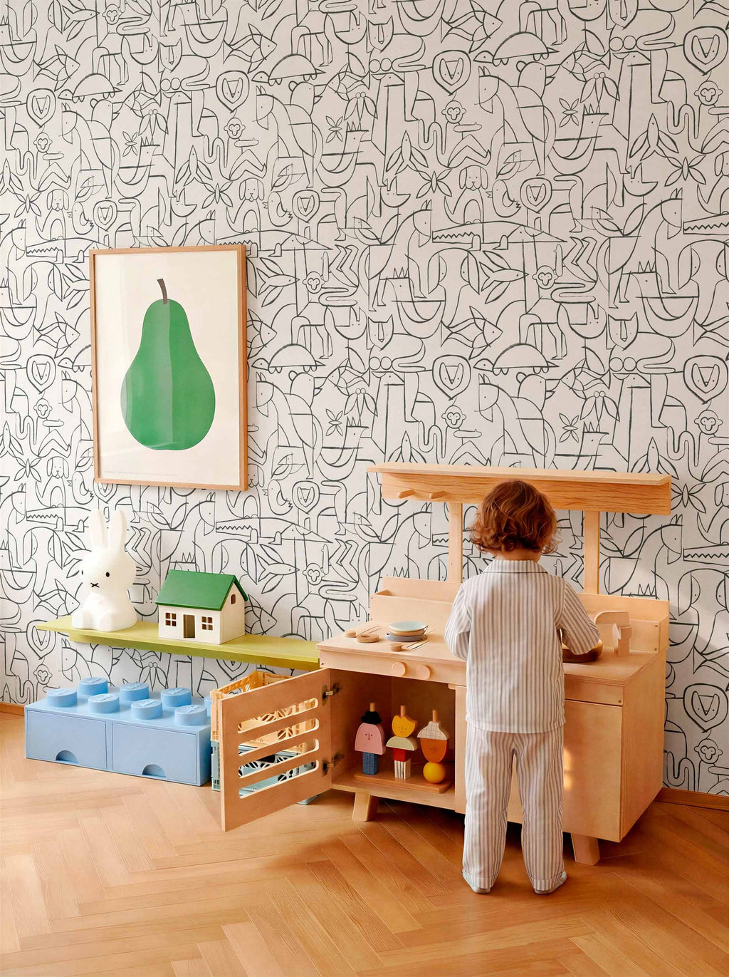 Animalia wallpaper by Coordonné in Black, styled room