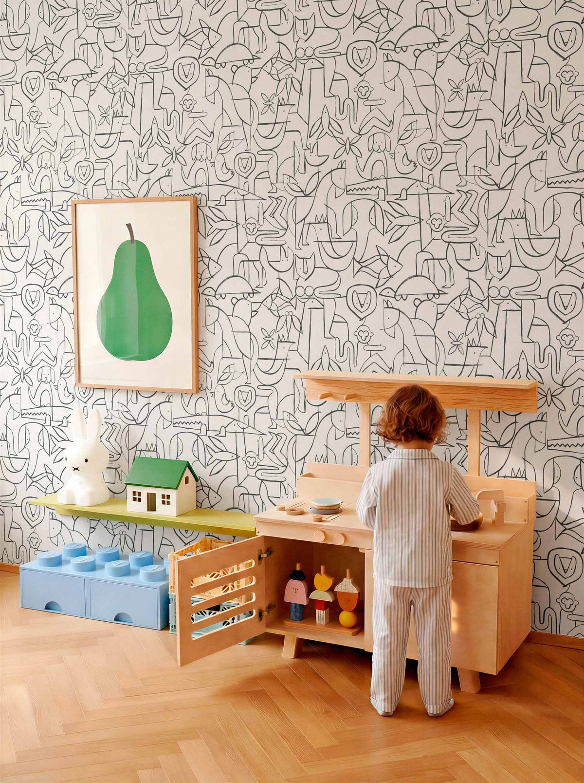 Animalia wallpaper by Coordonné in Black, styled room