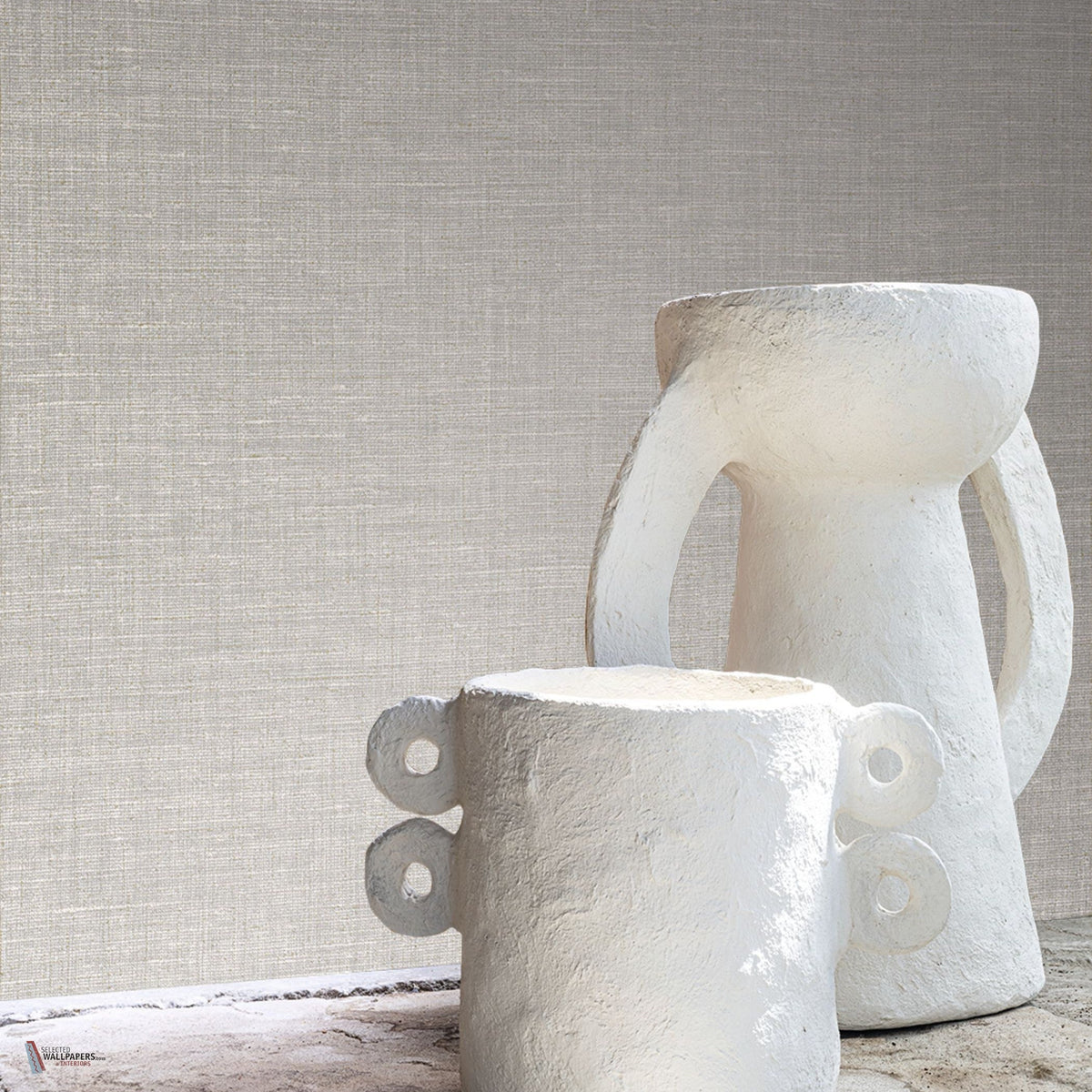 Ankaa wallpaper by Casamance in Grey – Elephant, styled room shot