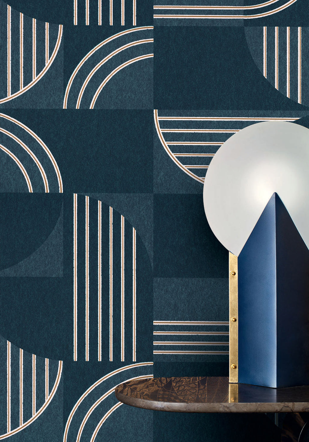 Années 30 wallpaper by Casamance in Blue – Navy, styled room shot