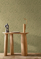 Astragale wallpaper by Casamance in Green – Khaki, styled room shot