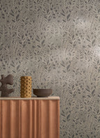 Astragale wallpaper by Casamance in Grey – Charcoal, styled room shot