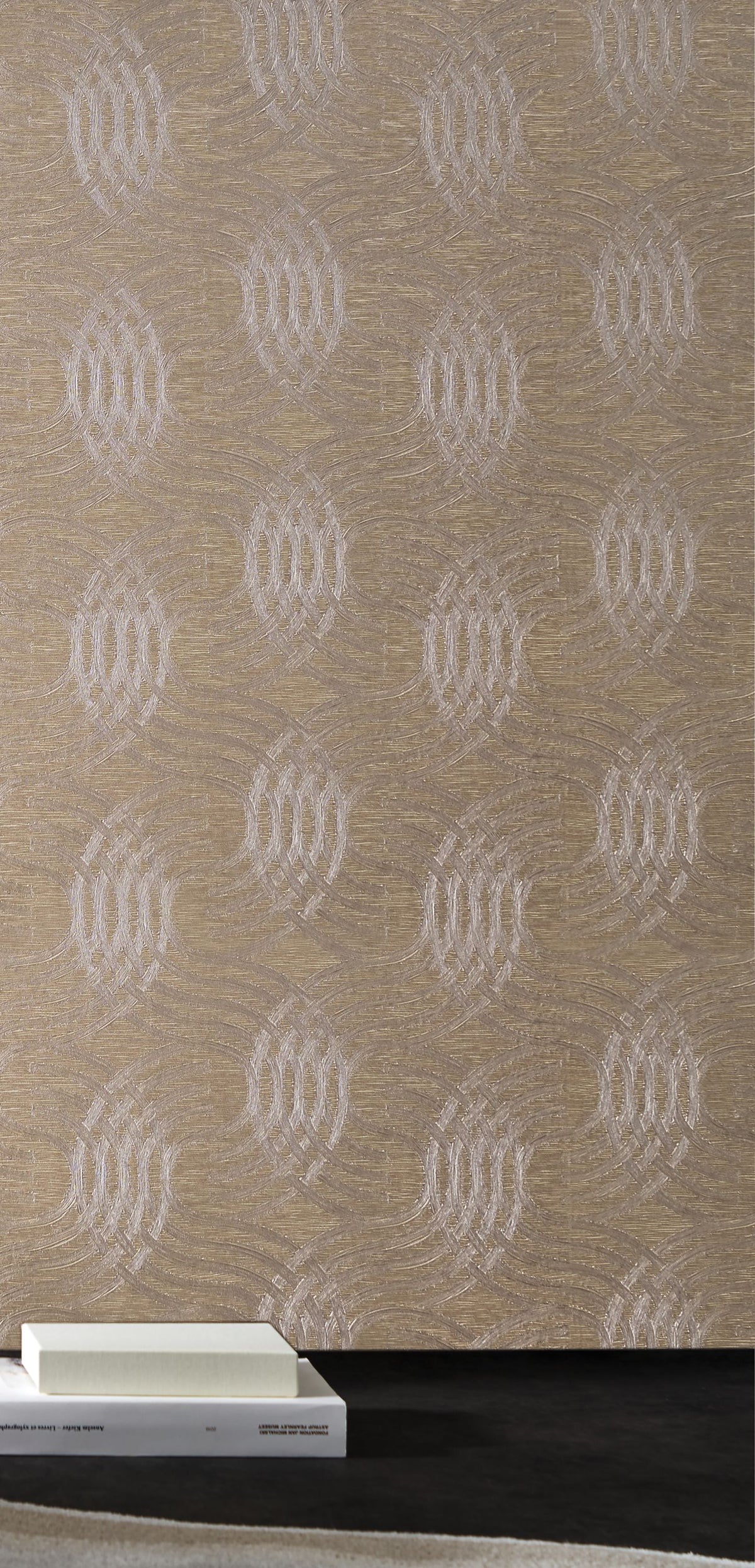 Auraria wallpaper by Casamance in Beige – Taupe & Silver, styled room shot