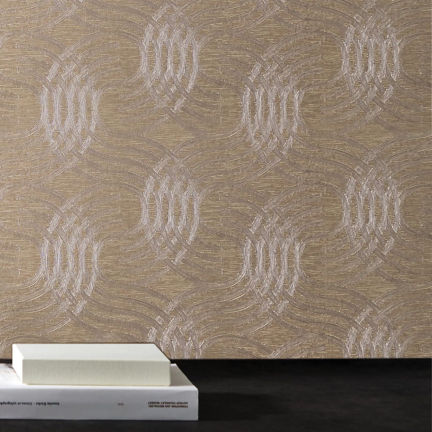 Auraria wallpaper by Casamance in Green – Verdigris & Gold, styled room shot
