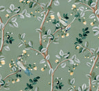Birds Prosperity wallpaper by Coordonné in Green, flat swatch