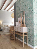 Birds Prosperity wallpaper by Coordonné in Green, styled room