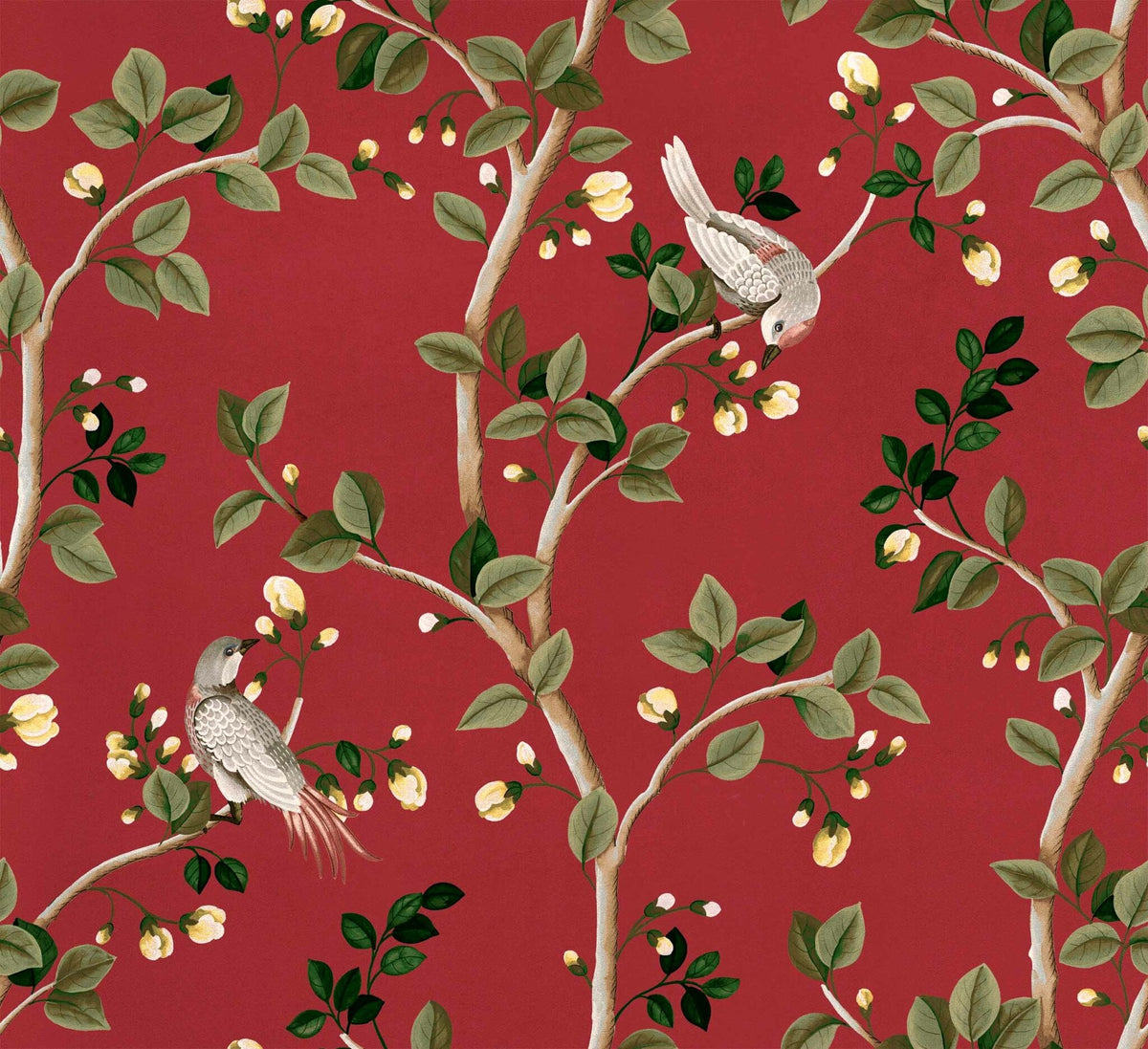 Birds Prosperity wallpaper by Coordonné in Red, flat swatch
