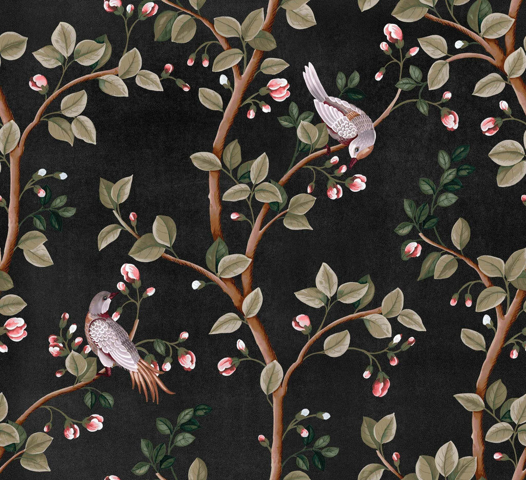 Birds Prosperity wallpaper by Coordonné in Black, flat swatch