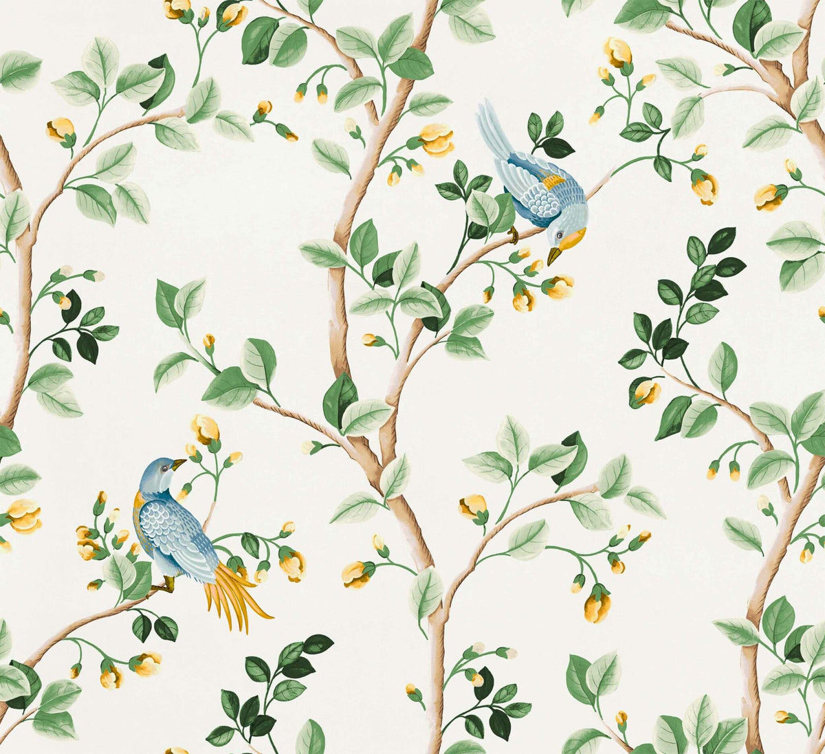 Birds Prosperity wallpaper by Coordonné in White, flat swatch