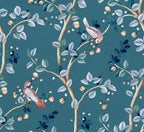 Birds Prosperity wallpaper by Coordonné in Blue – Sapphire, flat swatch