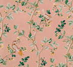 Birds Prosperity wallpaper by Coordonné in Pink, flat swatch