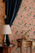 Birds Prosperity wallpaper by Coordonné in Pink, styled room