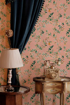 Birds Prosperity wallpaper by Coordonné in Pink, styled room