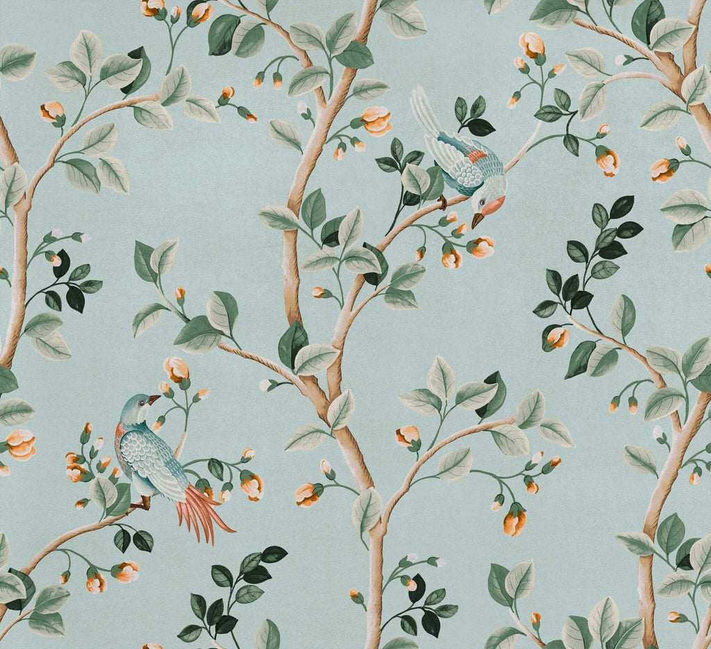Birds Prosperity wallpaper by Coordonné in Blue – Turquoise, flat swatch