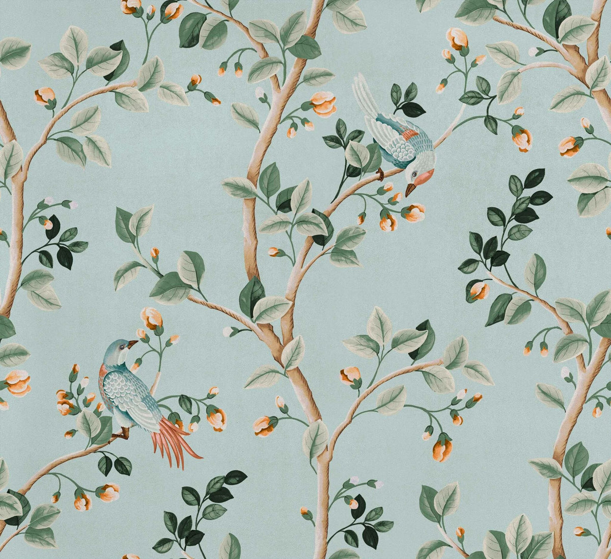 Birds Prosperity wallpaper by Coordonné in Blue – Turquoise, flat swatch