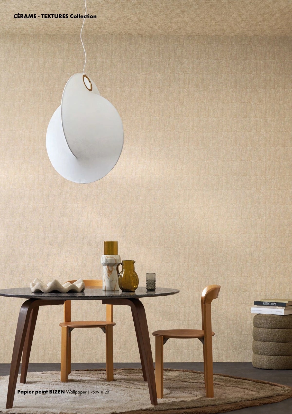 Bizen wallpaper by Casamance in Beige – Sand, styled room shot