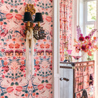 Bonita wallpaper by Romo in Pink – Chateau Rose, styled room shot