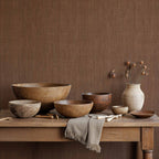 Cáñamo wallpaper by Coordonné in Brown, styled room