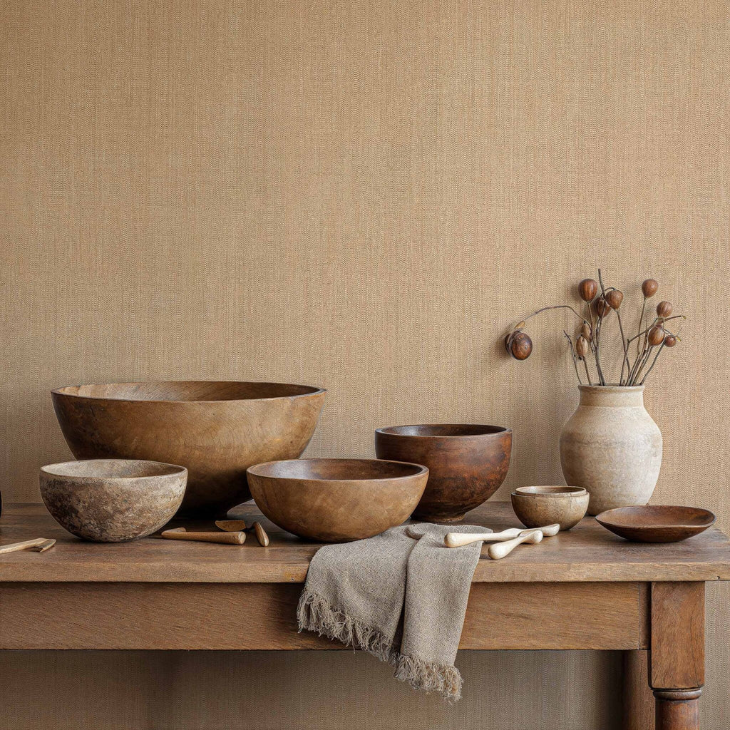 Cáñamo wallpaper by Coordonné in Peach, styled room