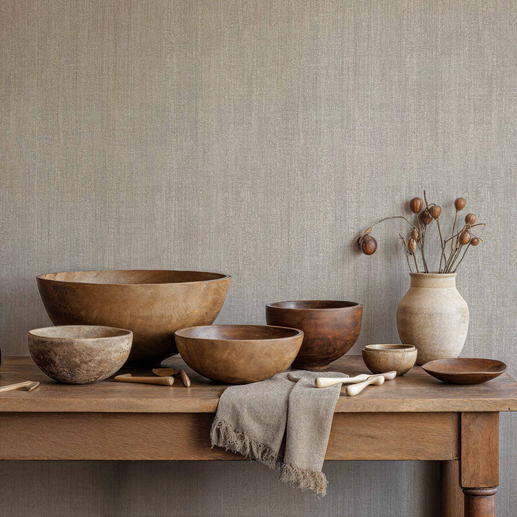 Cáñamo wallpaper by Coordonné in Light Grey, styled room