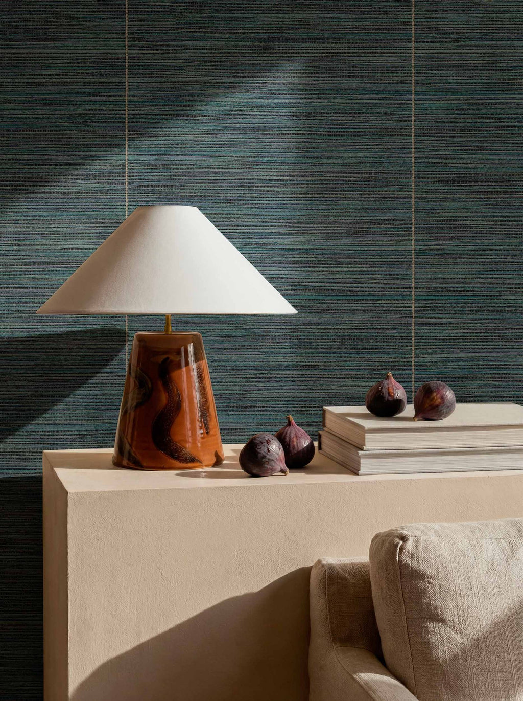 Cañizo wallpaper by Coordonné in Blue, styled room