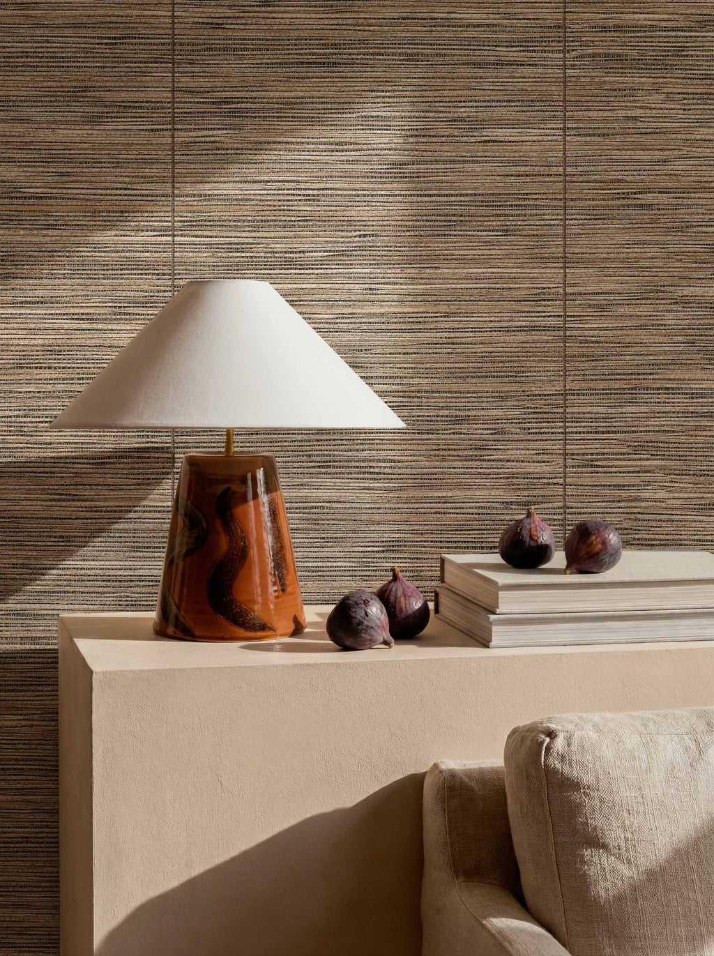 Cañizo wallpaper by Coordonné in Beige, styled room