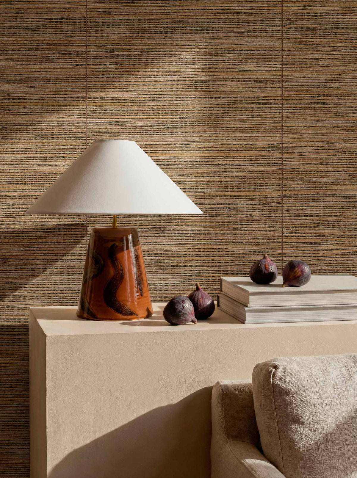 Cañizo wallpaper by Coordonné in Light Brown, styled room