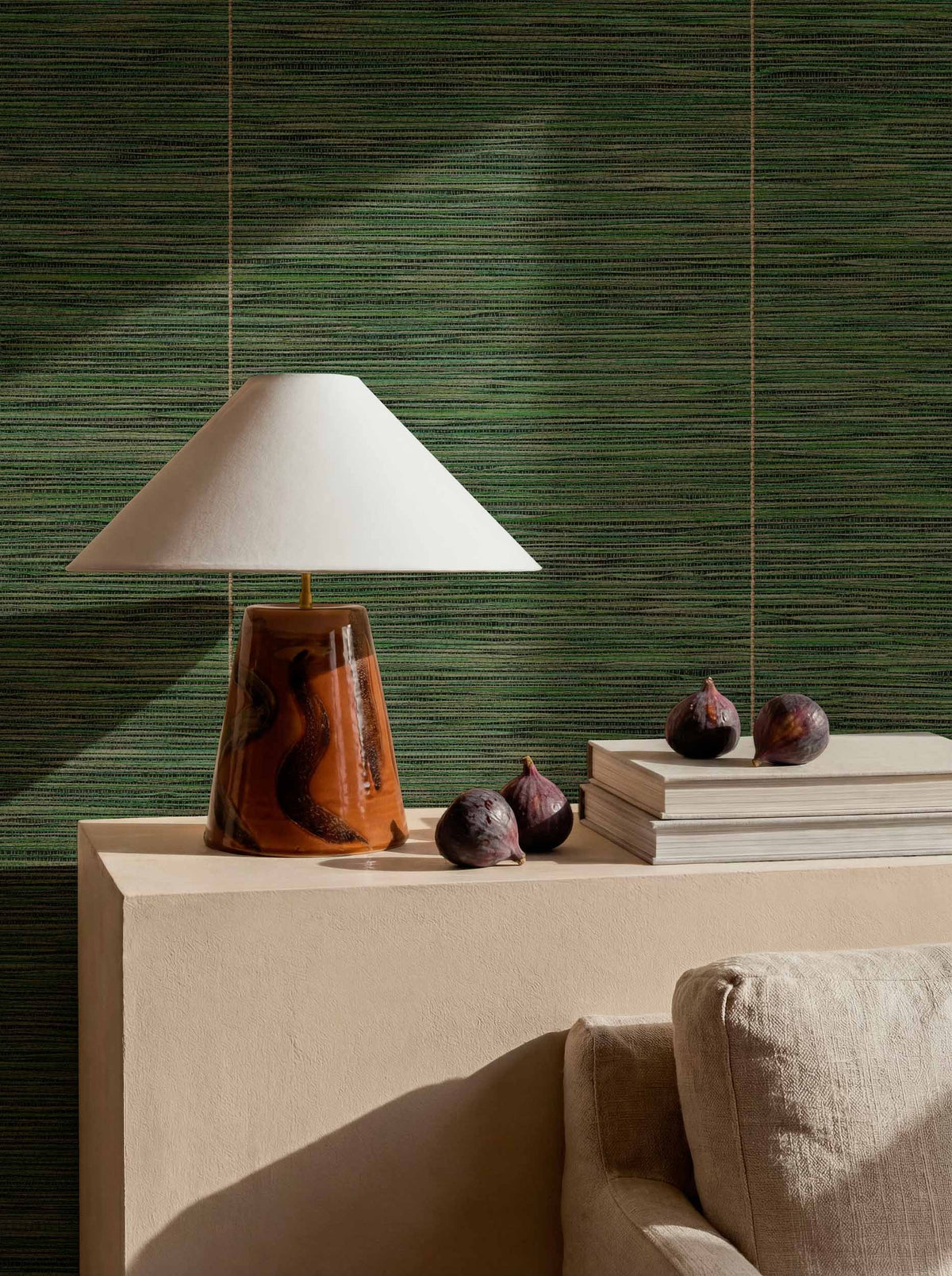 Cañizo wallpaper by Coordonné in Green, styled room