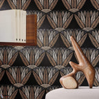 Castalia wallpaper by Casamance in Black – Bronze, styled room shot